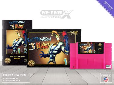 Earthworm Jim 1 & 2 iam8bit Super Nintendo Completo - coletanea especial Cartucho Rosa