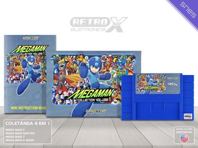 Mega Man Collection Volume 1 MCV1 Super Nintendo Completo - coletanea Cartucho Azul