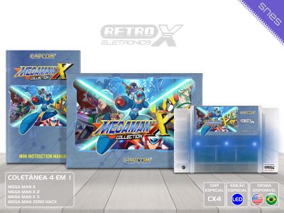 Mega Man X Collection MXCL Super Nintendo Completo - coletanea chip especial Cartucho Translucido COM LEDS