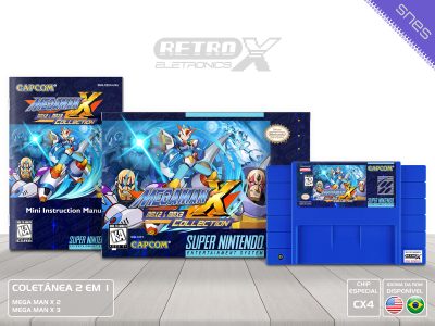 Mega Man X Collection X2 e X3 X2X3 Super Nintendo Completo - coletanea chip especial Cartucho Azul