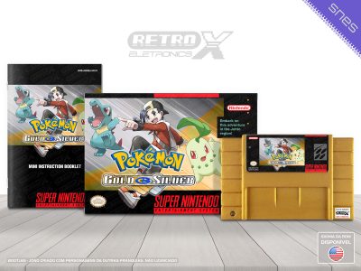 Pokémon Gold Silver Super Nintendo Completo - bootleg Cartucho Dourado