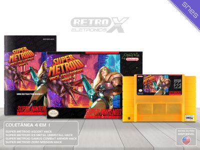 Supe Metroid Collection Part 1 RIHC Super Nintendo Completo - coletanea hack Cartucho Laranja Semi Translucido