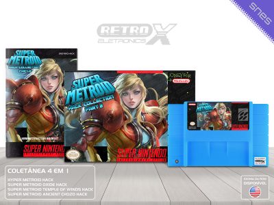 Supe Metroid Collection Part 2 RIHC Super Nintendo Completo - coletanea hack Cartucho Azul Claro