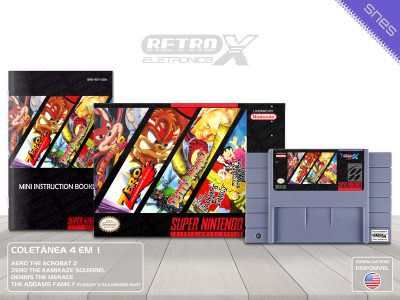 Super 4x1 Aero The Acrobat 2 - Zero - Dennis - Addams Family Pugsley's Scavenger Hunt Super Nintendo Completo - coletanea