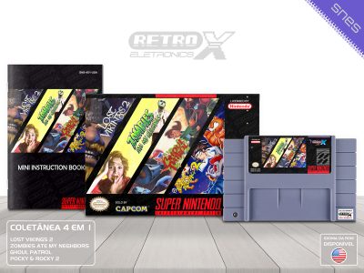 Super 4x1 Lost Vikings 2 - Zombies - Ghoul Patrol - Pocky & Rocky 2 Super Nintendo Completo - coletanea