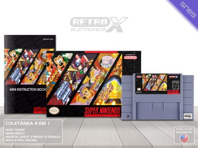 Super 4x1 Mega Man Zero - Goof Troop - Magical Quest 3 - Rock n Roll Racing Super Nintendo Completo - coletanea