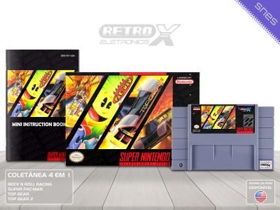 Super 4x1 Rock'n Roll Racing - Super Rac-Man - Top Gear - Top Gear 2 Super Nintendo Completo - coletanea