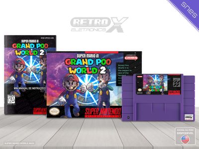 Super Mario Grand Poo World 2 GPOO Super Nintendo Completo - hack Cartucho Roxo
