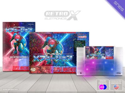 Super Metroid X Fusion HACK Super Nintendo Especial Vermelho e Azul Completo - hack especial Cartucho Translucido COM LEDS caquinhos 3d