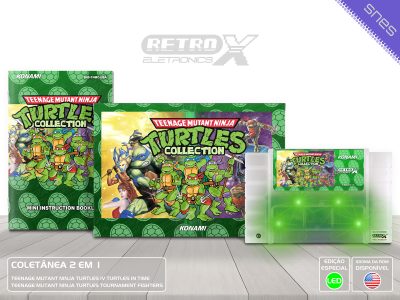 Teenage Mutant Ninja Turtles Collection TMNC Super Nintendo Completo - coletanea Cartucho Translucido COM LEDS