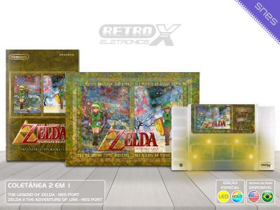 The Legend of Zelda Triforce Duality Super Nintendo Completo - especial caquinhos 3d port coletanea Cartucho Translucido x COM LEDS